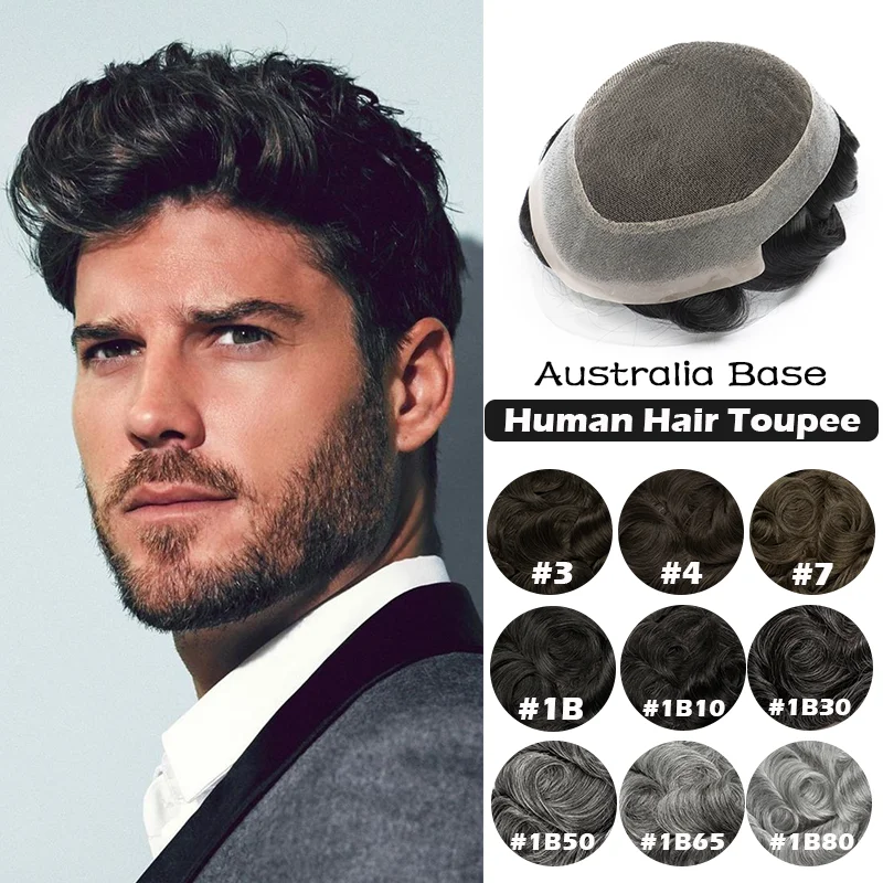 

Australia Base Men Toupee Human Hair Swiss Lace Natural Skin Hairline Men's Capillary Prosthesis Male Wig Durable Hair System