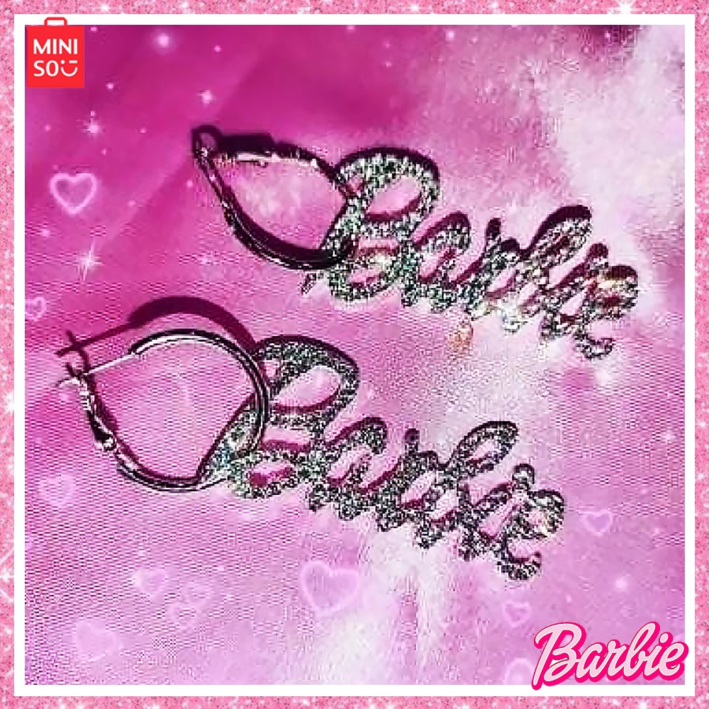 

MINISO Boutique Barbie Necklace 2023 New Y2K Millennium Spice Girl Barbie Full Diamond Letter Earrings Anime Girl Accessory Gift