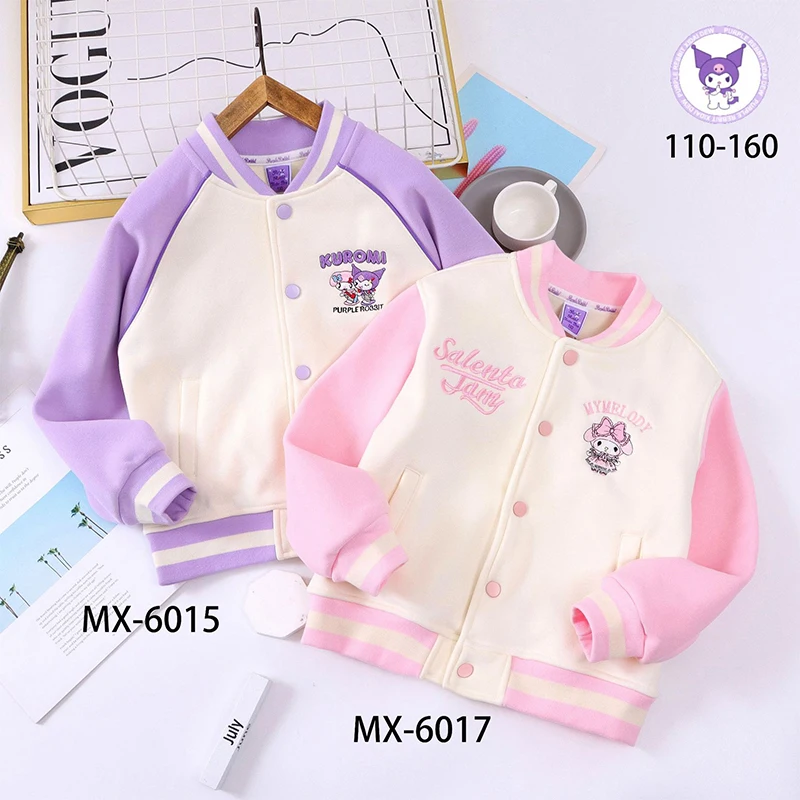 

Женская бейсбольная Униформа Sanrio, аниме куртка с длинным рукавом и сердечками, милая бейсбольная Униформа My Melody, одежда для детей