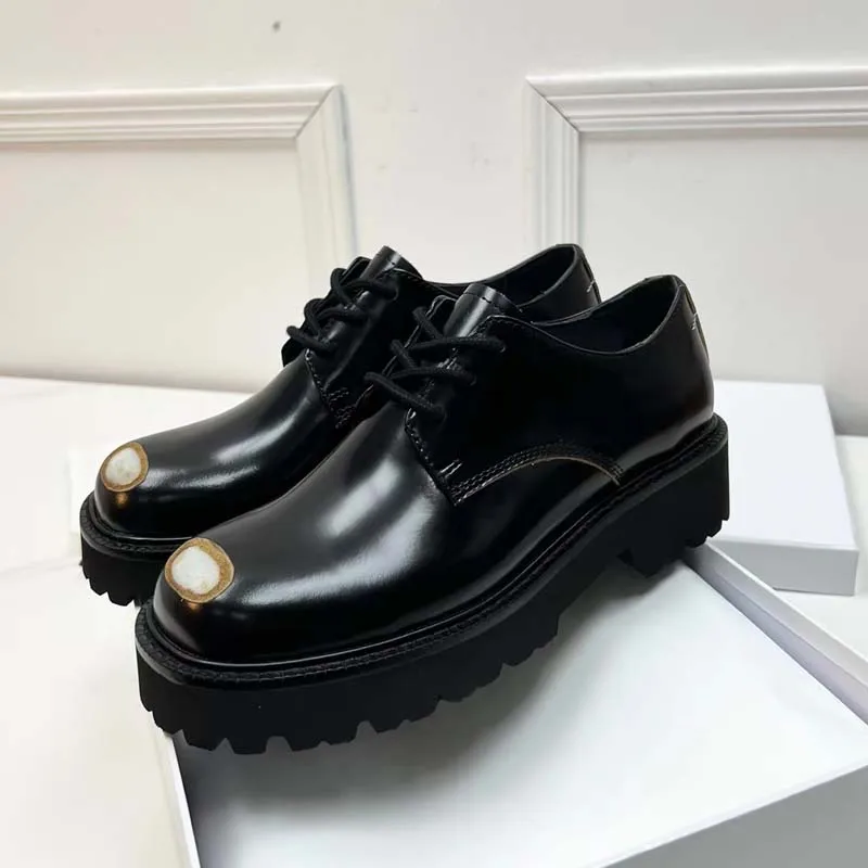 

Couple Derby Shoes Women Man Dark Style Patchwork Round Head Low Heel Sneakers Luxury Real Leather Lace-up Fashion Brand Shoes