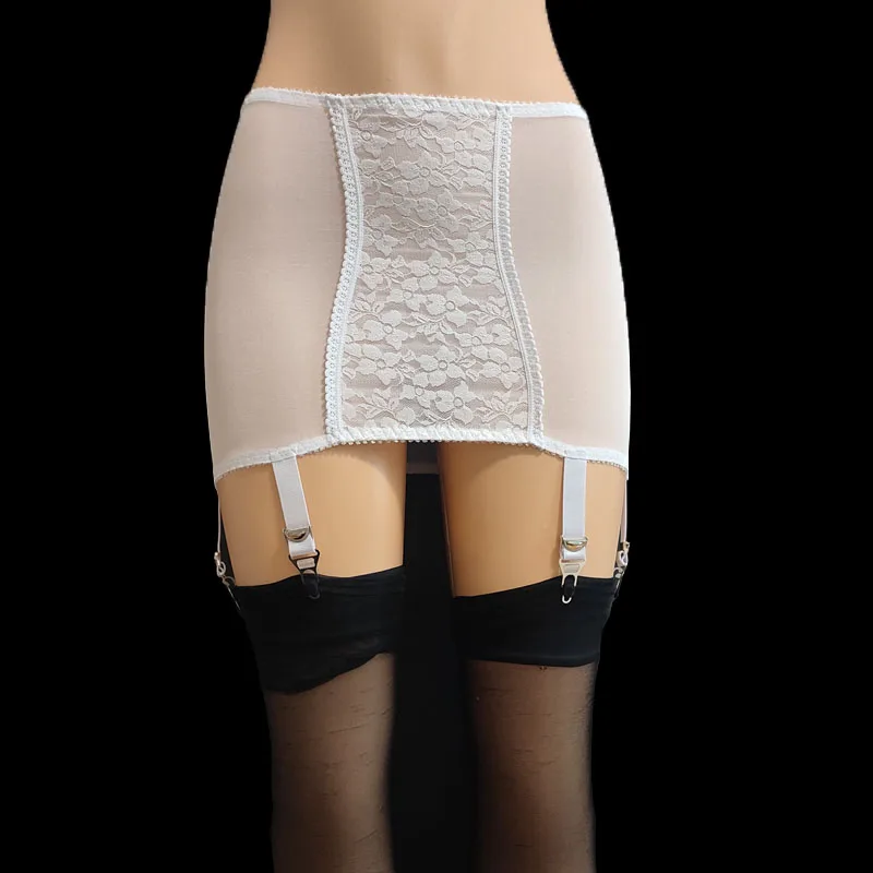 

Vintage White Embroidery Girdle Mesh Garter Belt Sexy Black Suspender Belt 6 Straps for Stockings Exotic Lingerie Nightclub