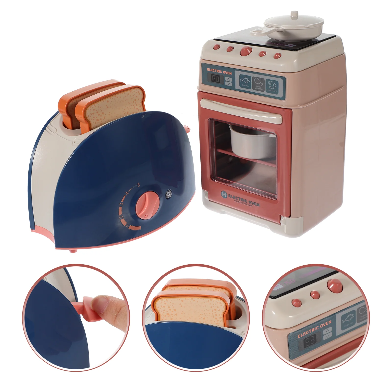 2 Sets Home Appliances Accessories Children's Household Toys Bread Maker Mini Oven Plastic Play Toaster 5