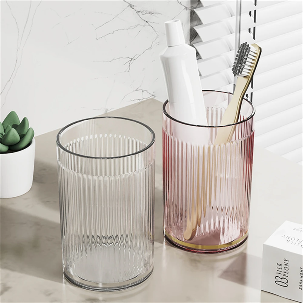 Toothbrush cup luxury stripe mouthwash mug portable round toothbrush storage cup