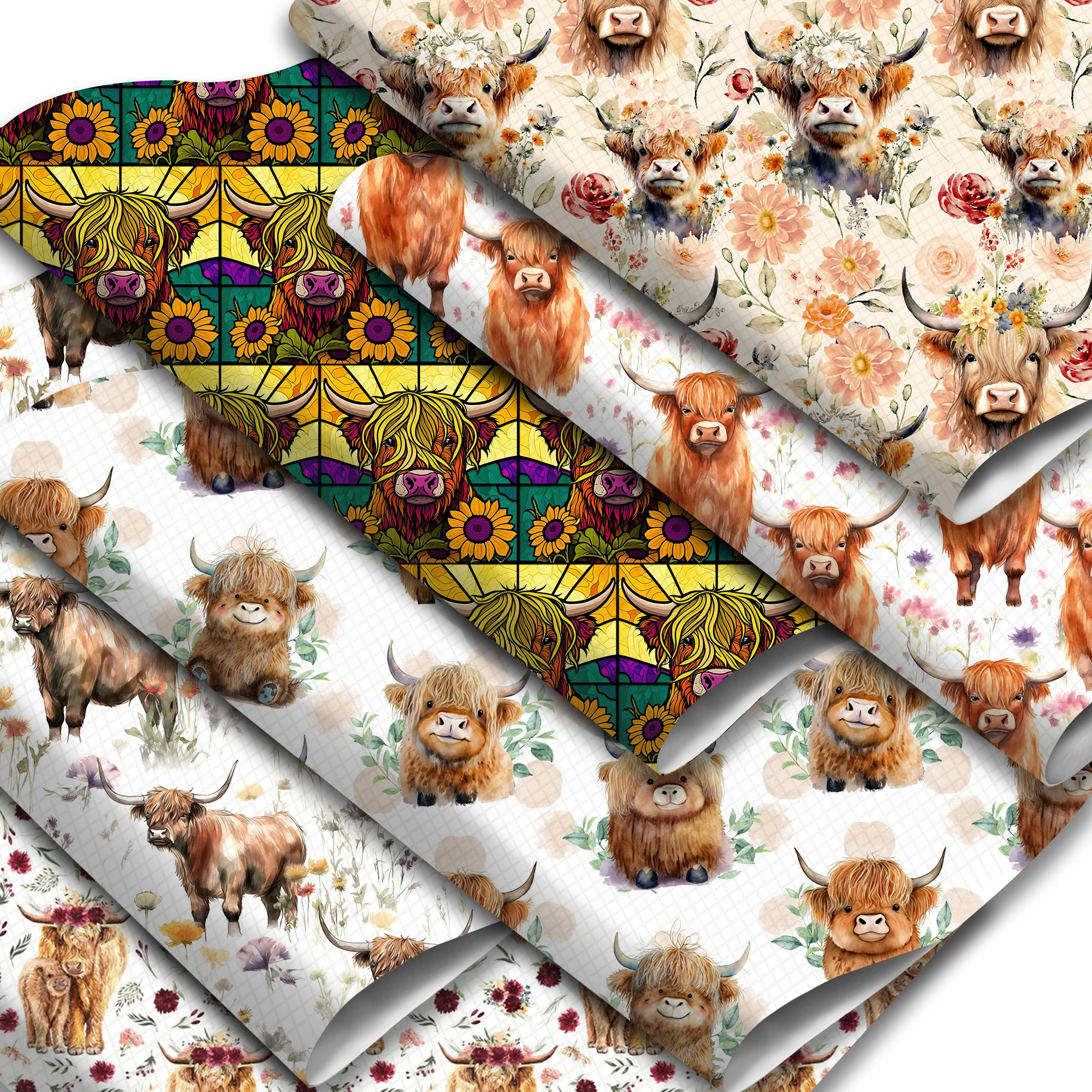 Animals Cows Printed Faux Leather Sheets Cross Textured Synthetic Leather Fabric Roll for DIY Earrings Hair Bows Crafts