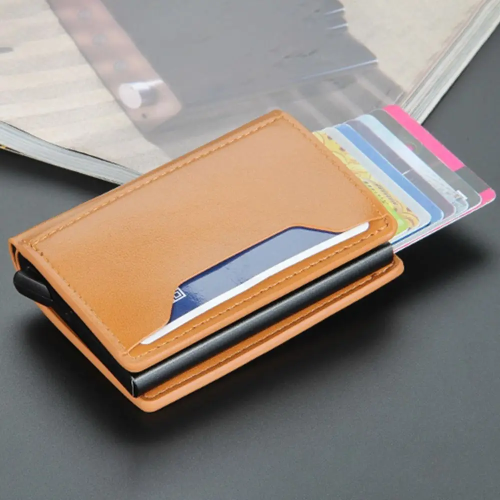 

PU Leather Credit Card Holder Ultra Thin RFID Blocking Automatic Pop Up Card Wallet Business Anti Theft Card Case Men