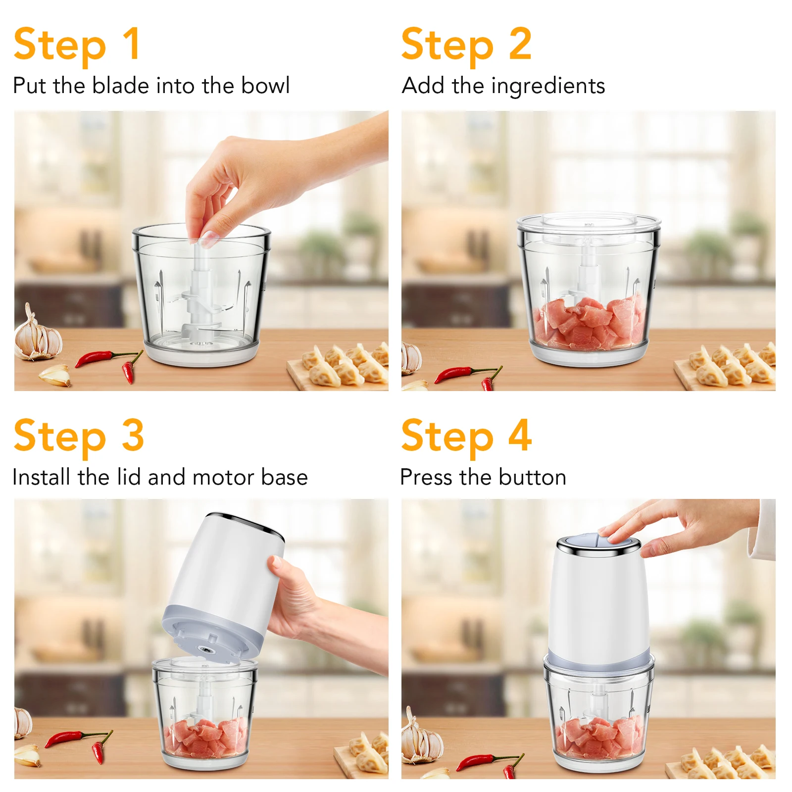 Mini Food Processor with 2.5 Cup Glass Bowl Small Electric Food Chopper for Vegetable Meat Fruit Puree,2 Speed With Sharp Blades 2