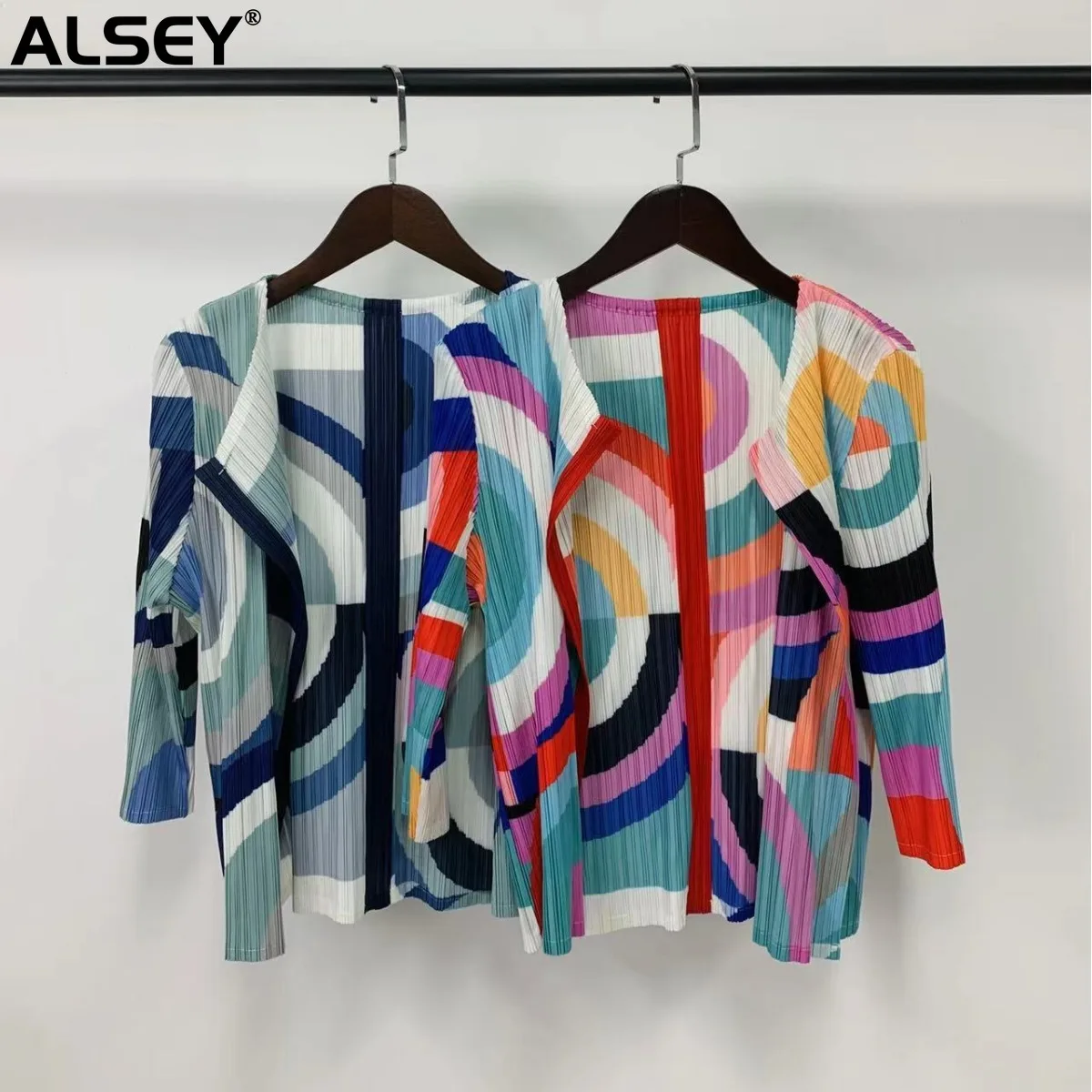 

Кардиган ALSEY Miyake в стиле ретро, модная женская куртка на весну, лето, Осень, новая темпераментная Солнцезащитная плиссированная блузка с цветным принтом