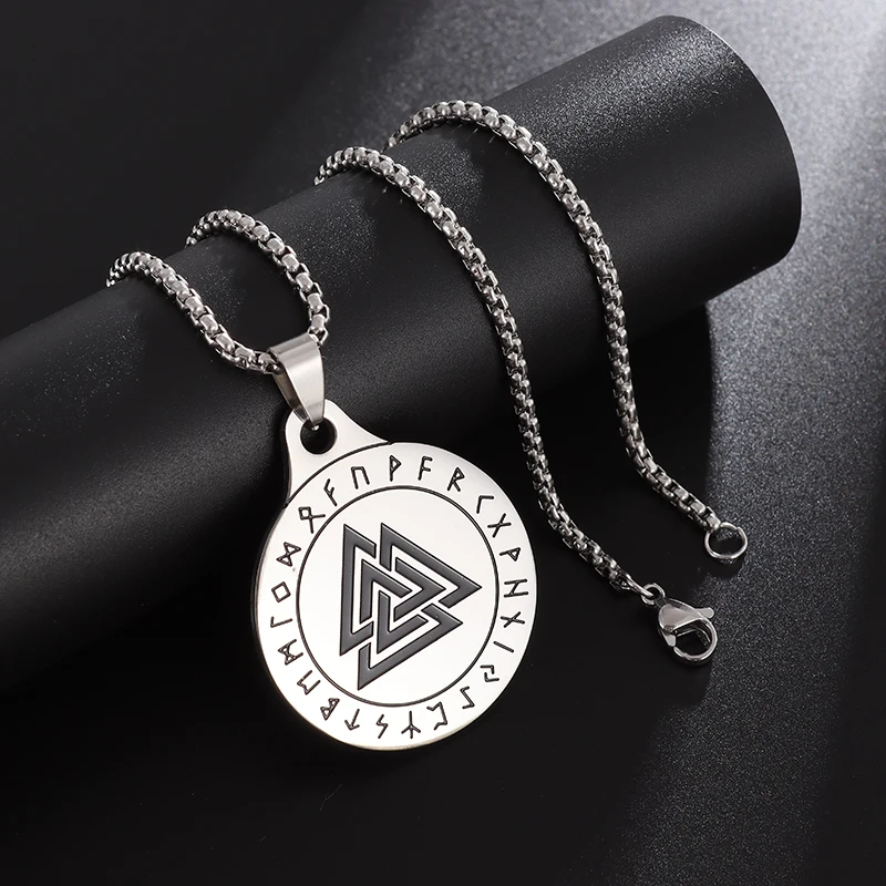 

New Fashion Stainless Steel Viking Odin Valknut Triangle Pendant Necklace Men Women Trendy Charm Good Luck Punk Amulet Jewelry