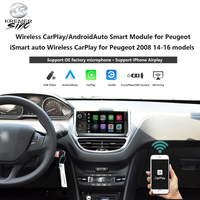 Apple Carplay sans fil et Android Auto sur Peugeot 208 écran d