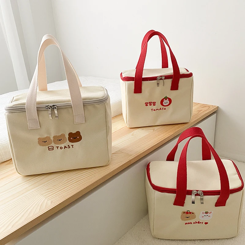 Women Lunch Bag Insulated Canvas Cooler Handbag Aluminium Foil Thermal Food Box Family School Picnic Dinner Container
