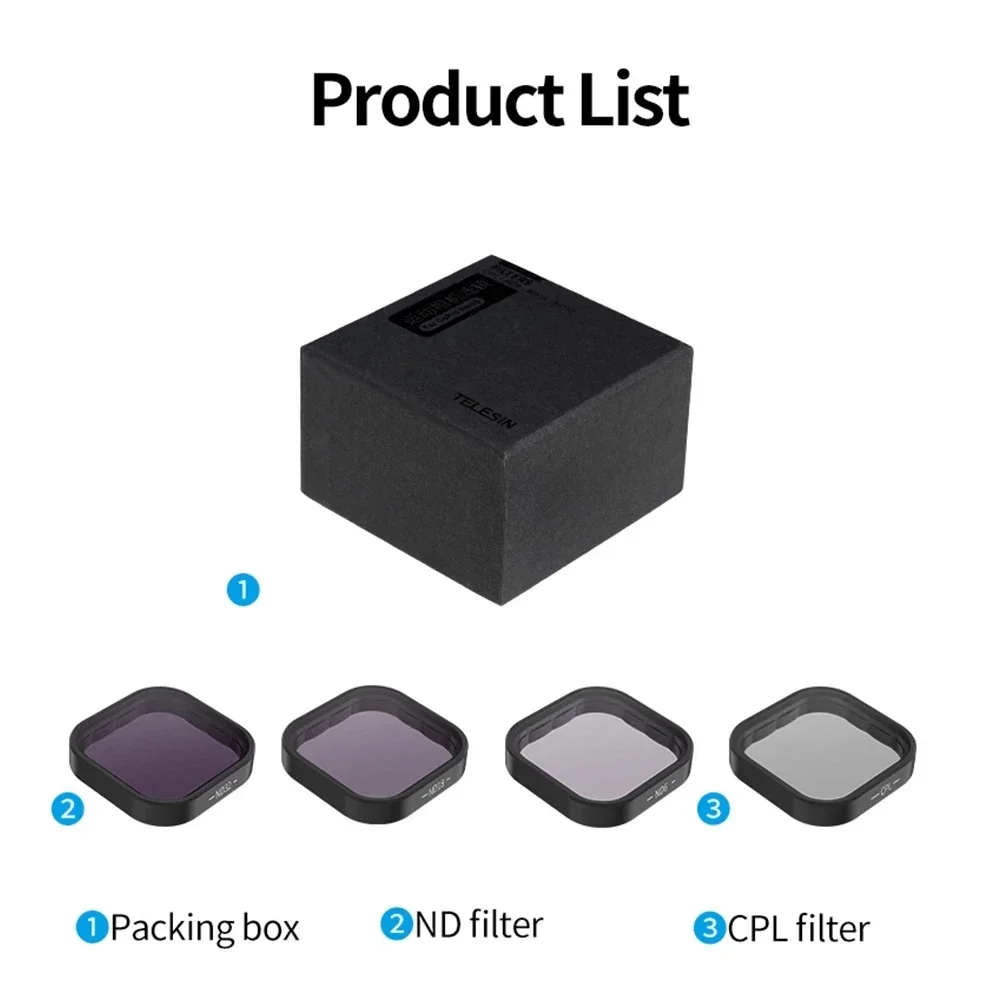 Kit Filtres ND8 16 32 + CPL pour Action Cam, Verre Gorilla