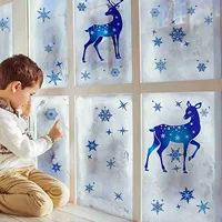 Christmas Window Clings Ornament Snowflake Sticker Glass Window Decoration Sticker Christmas Blue Snowflake Elk Wall Sticker 4