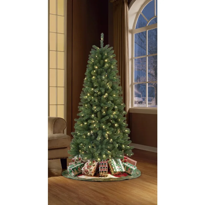 

7 Ft Bridgeport Spruce Artificial Christmas Tree with 300 Warm White LED Metal Hinges & Foldable Base Christmas Decoration 2024