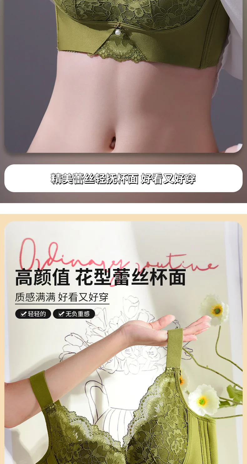 Small Chest Underwear Women Gathered Anti-Sagging Bra Soft Comfortable Wipe Chest No Underwire Breathable Bra Lace Bra
