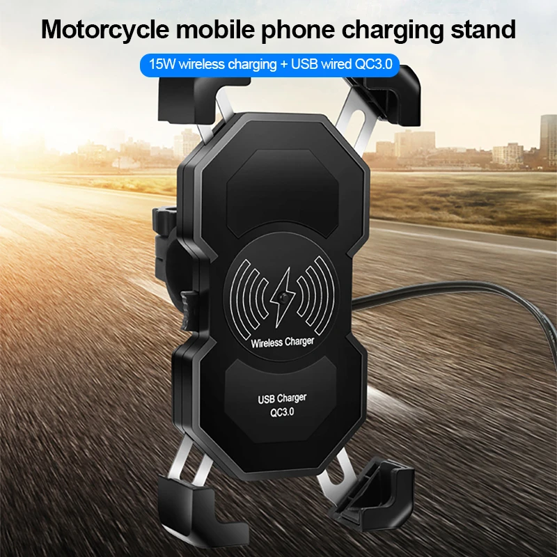 Motorbike Motorcycle Phone Holder with QI Wireless Charger QC3.0 USB