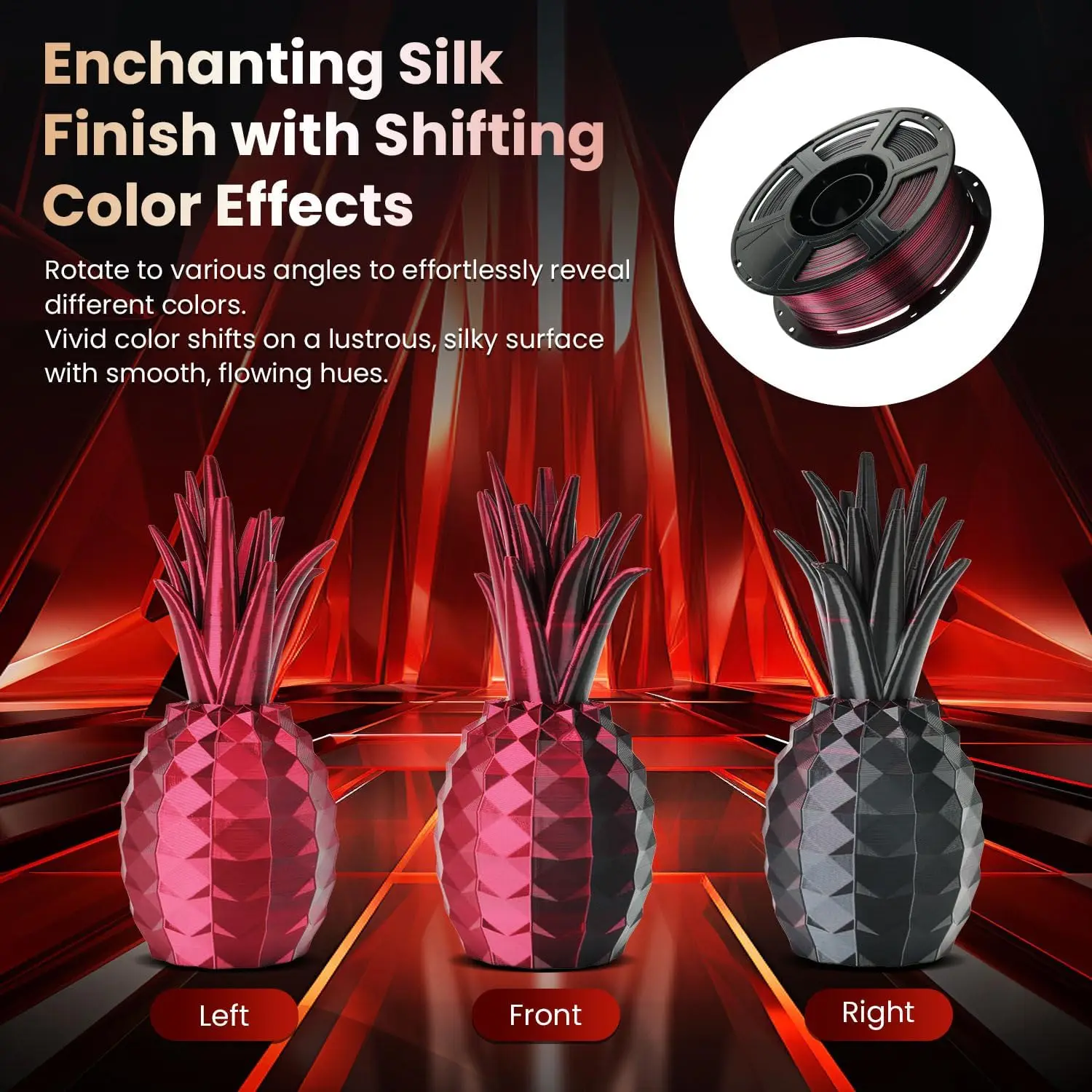 실크 PLA 필라멘트 1.75mm, 3D 프린터 필라멘트 이중 색상 공압출 필라멘트 PLA, 250g, 실크 블랙 레드