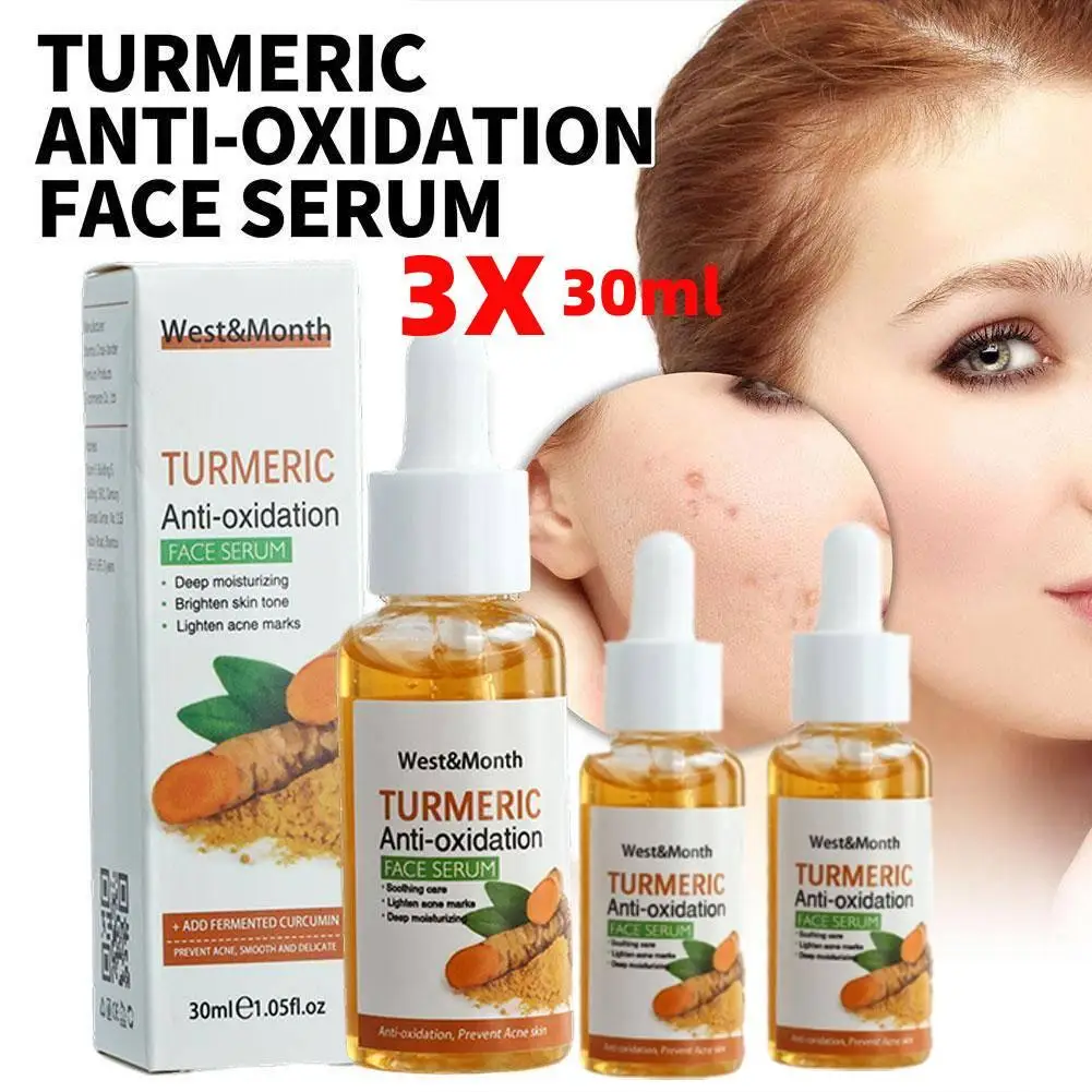 3PCs Turmeric Face Serum Anti-oxidation Dark Spot Corrector Facial Brighten White Oil