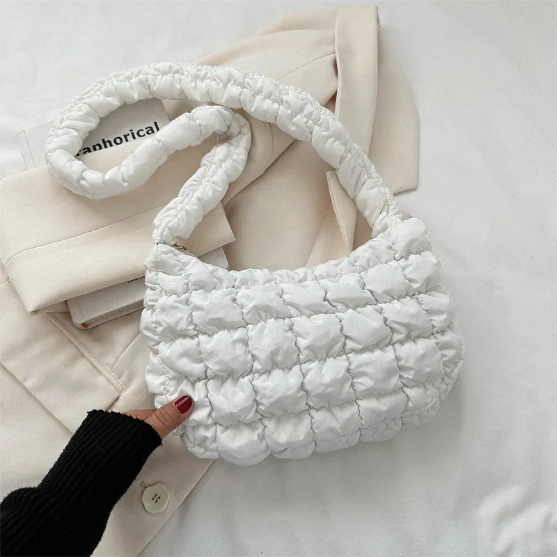 Quilted Pleated Shoulder Bags for Women Padded Bag Nylon Handbags Bucket Purse Cloud Bubbles Hobo Puffer Nylon Tote Bag bolsas 9