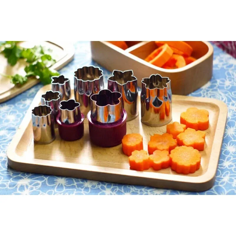 8pcs/set Stainless Steel Flower Shape Rice Vegetable Fruit Cutter Mold Slicer Cake Cookies Cutting Shape Cake Baking Tools