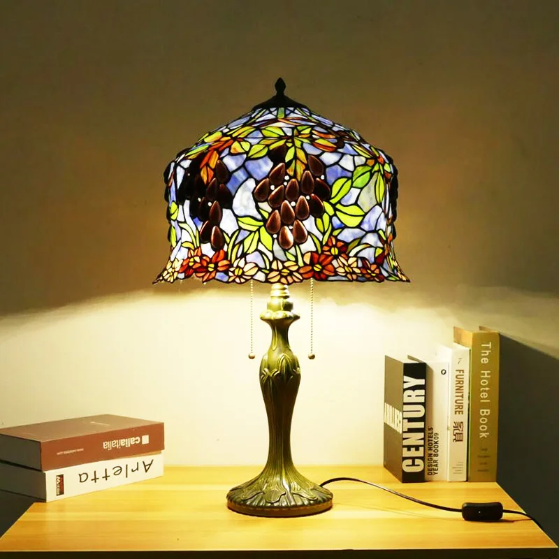 

Tiffany Europe Retro Hotel Butterfly Atmosphere Glass Lighting Bedroom Study Collection Handmade Alloy Desk Lamp