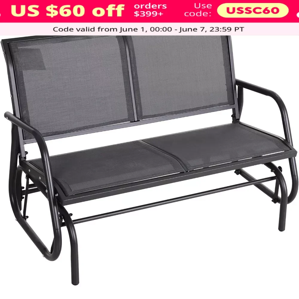 

Garden Bench, 2-Person Patio Double Swing Rocking Chair Loveseat W/Powder Coated Steel Frame, Porch Outdoor Bench
