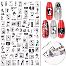 

Sexy Lady Shaped 3D Nail Stickers Black White Character Face Image Leaf Flower Decals Sticker For Nails DIY Nail Art Decorarions