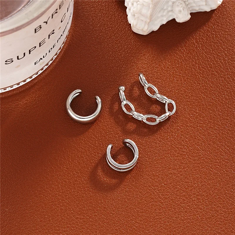 3PCS Vintage Simple Metal Ear Cuff for Women Gold Silver Color Non Piercing Fake Cartilage Clip Earrings Set Jewelry Gift
