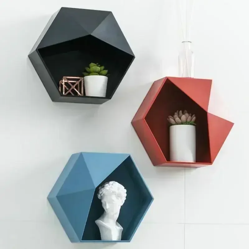 New Home Decoration Wall Rack Flower Pot Rack Wall Decoration Storage Rack Hexagonal Storage Box Decoration Creative Combination