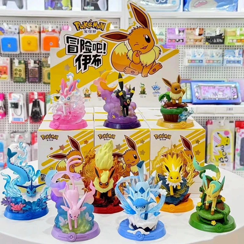 Глухая коробка Go Eevee Take An Adventure Series фигурка аниме кавайная экшн-фигурка модель Flareon Ice Umbreon зеркаon Aquali игрушки