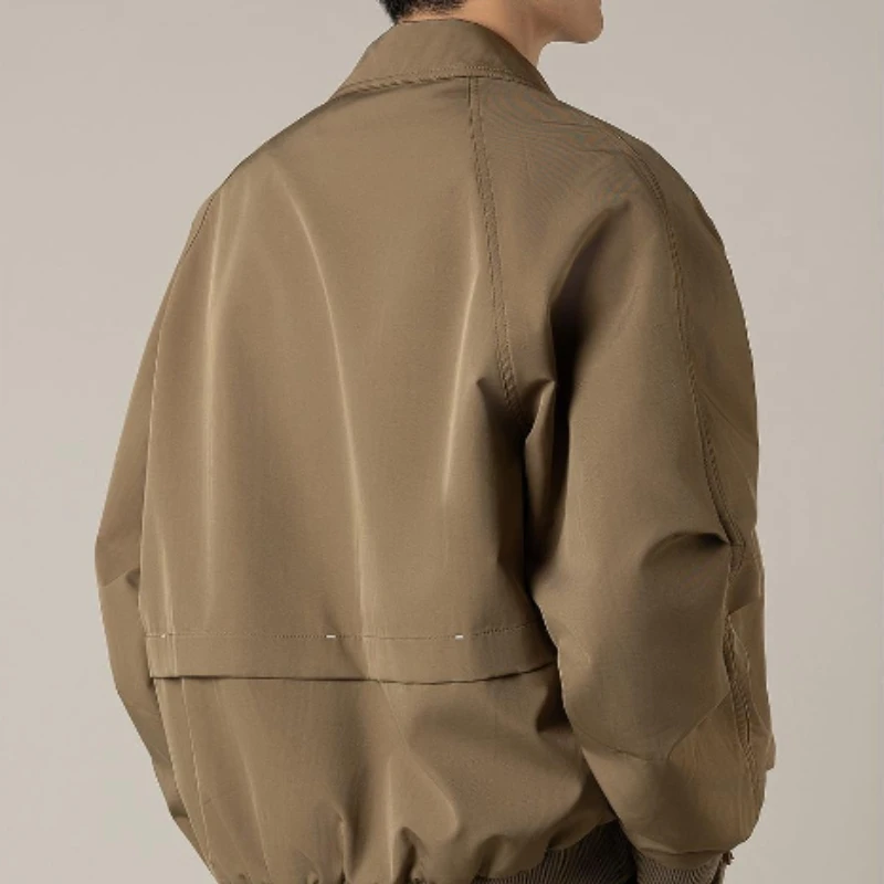 Men's elegant solid, Brown black coat, Loze Rappel plush top, zipper short jacket, vintage street wear