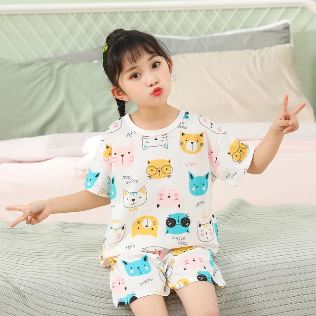 Pyjama à manches courtes pour enfants, 2 pièces, vêtements de nuit, en  coton, motif dessin animé, pour bébés filles et garçons - AliExpress