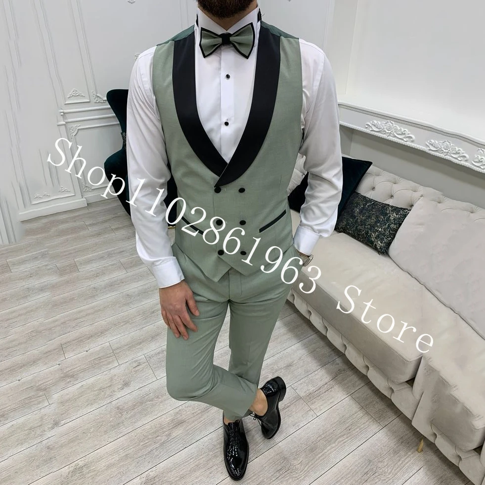 New Arrival Green Male Suits Slim Fit 3 Pieces Suits Blazer+Vest+Pants Best Men Wedding Tuxedos Groom Wear Costume Homme