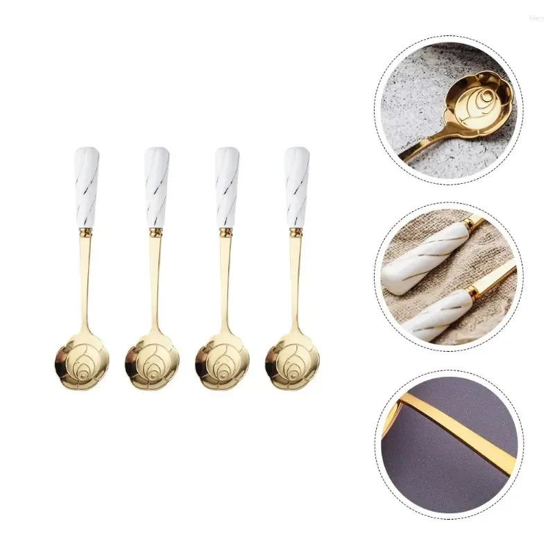 4-Piece Stainless Steel Flower-Shaped Spoons Set for Coffee Creative Long Handle Kitchen Utensils with Cute Design for Stirring