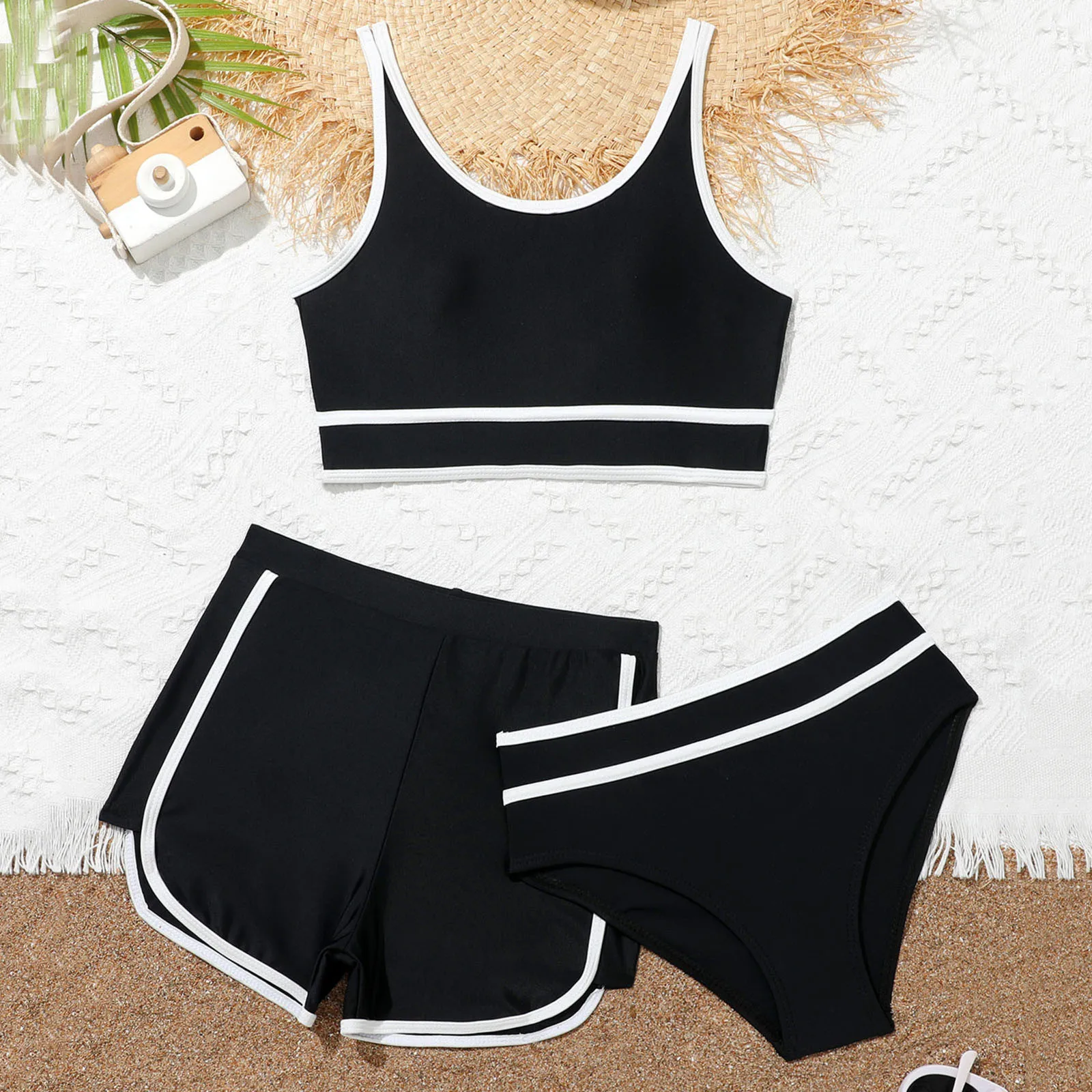 8-14 Y Girls Swimsuit Three pieces Girls swimwear Pool Swimming Suit Sport Kids Bikini set Biquini Workout Children Beach wear girls swimwear bikini sets