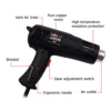 2000W 220V Advanced Hot Air Gun Temperatures Adjustable Electric Heat Gun for Shrink Wrapping Industrial Building Hair Dryer 4