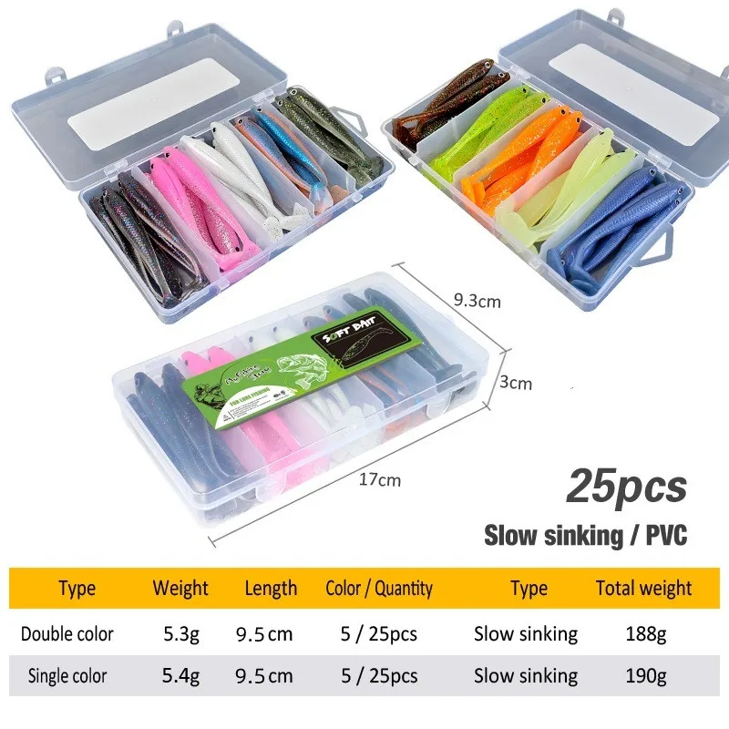 25Pcs Fishing Lure Set 95mm Soft Fish fake Swimbait for Trolling Wobbler Silicone Bait Kit Sea Fishing Predator Pike Trout Lure