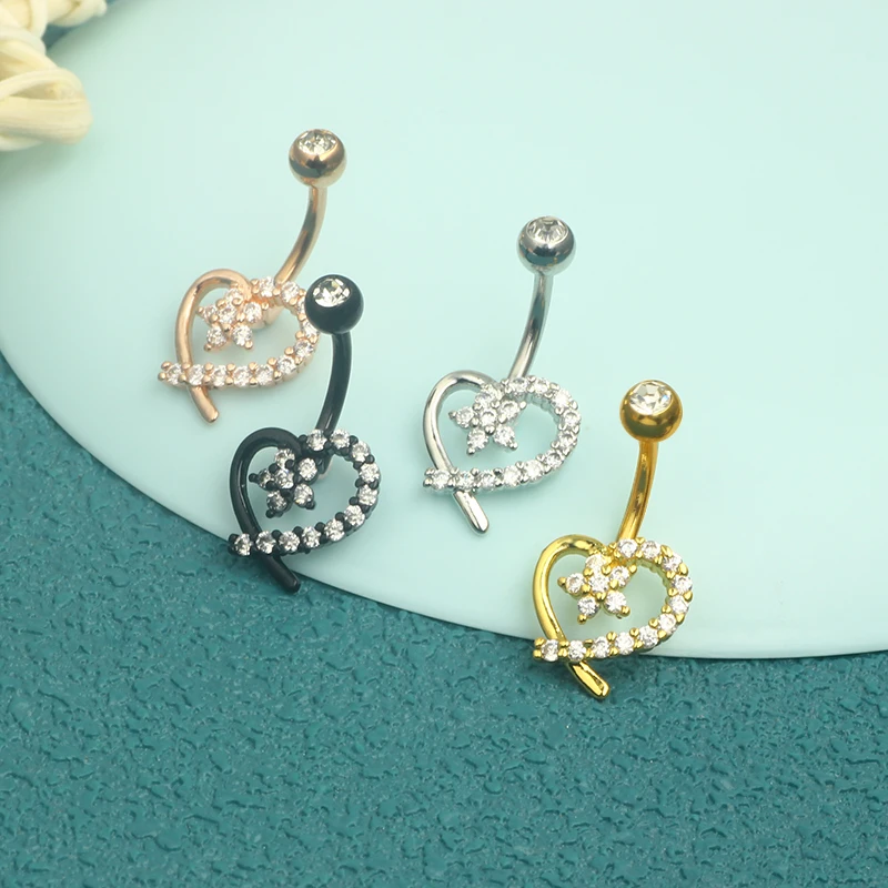 Heart Crystal Belly Button Rings Belly Bar Navel Piercing Jewelry Hot Summer Women Jewelry Navel Piercing Belly Nombril mix colo
