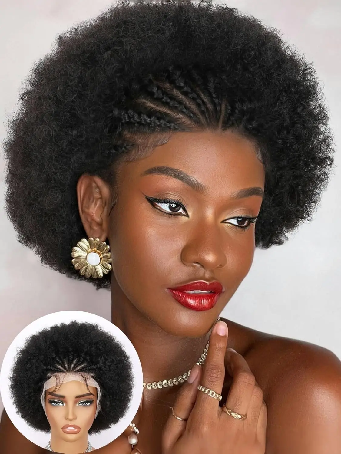 Parrucche in pizzo 13x4 con capelli umani, parrucca afro intrecciata, parrucca afro riccia e voluminosa, parrucca afro intrecciata, parrucca afro voluminosa.