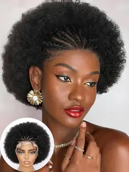 Parrucche in pizzo 13x4 con capelli umani, parrucca afro intrecciata, parrucca afro riccia e voluminosa, parrucca afro intrecciata, parrucca afro voluminosa.