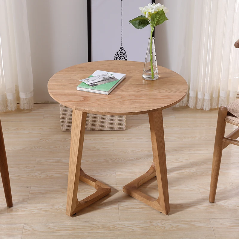 K-STAR Modern Simple Coffee Tables Full Solid Wood Round Table Pure Oak Balcony Movable Terrace Small Desk Creative