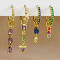 Boucles d'Oreilles Pendantes Géométriques Multicolores pour Femme, Acier Inoxydable, Charme Créatif, Boucle d'Oreille Dangle, Bijoux Piercing, Mode, 2Pcs 2