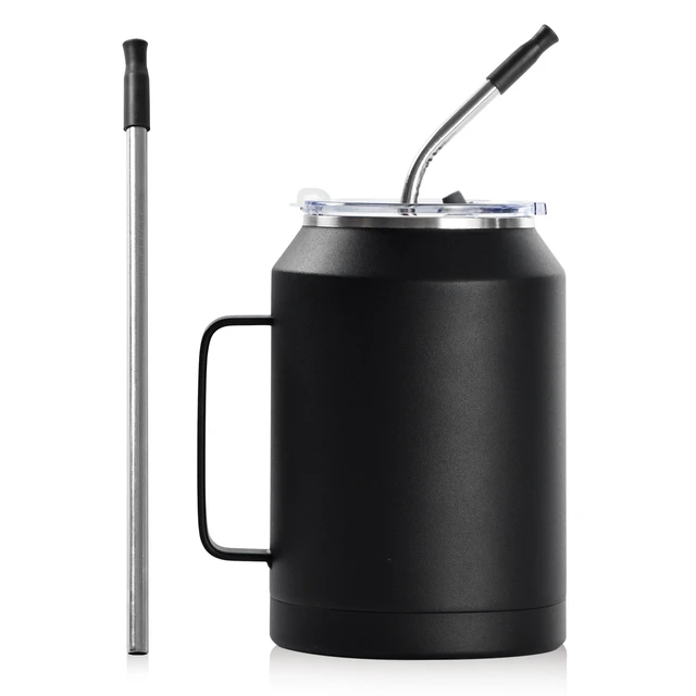 Tumbler With Lid And Handle, Stainless Steel Double Walled Water