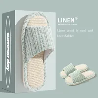 2024 New Women's Fashion Home Linen Couple Slippers Breathable Home Shoes Moisture Absorbing Anti slip Cotton Linen Slippers 1