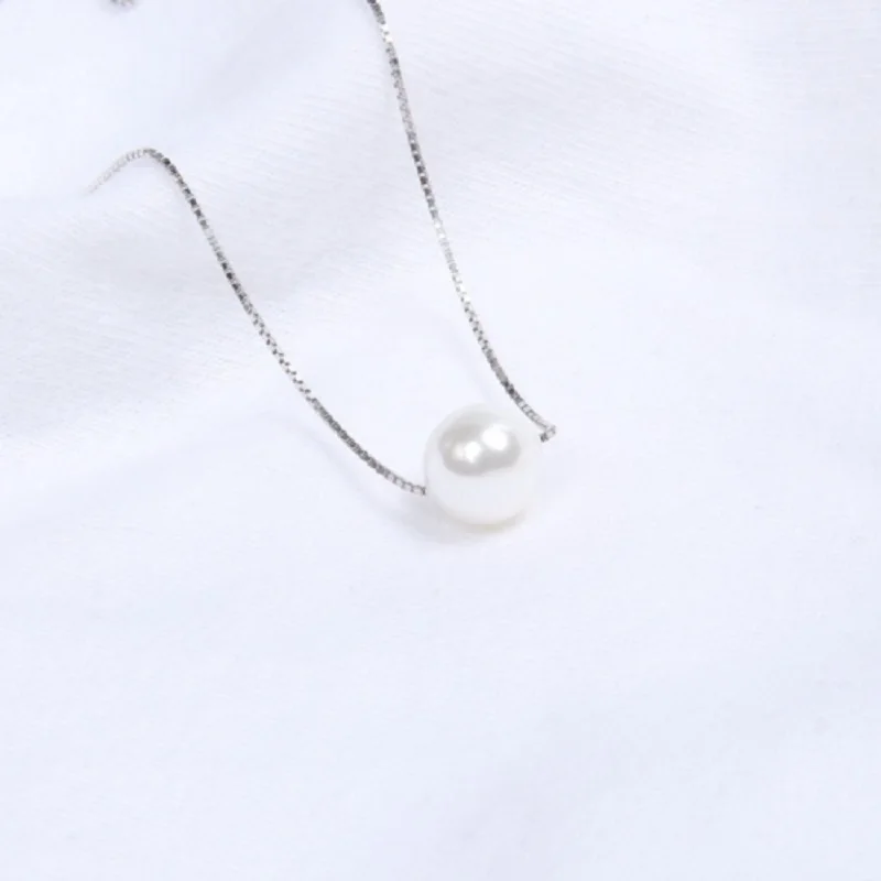 Collana Con Ciondolo Di Perle Bianche Rotonde Akoya Australiane Naturali Da 9-10Mm Da 18 Pollici