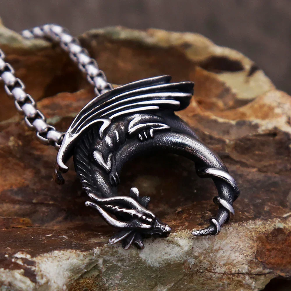 Small Size Vintage Dragon Necklace Stainless Steel Fashion Animal Pendants For Men Unique Amulet Jewelry Gifts Dropshipping 3