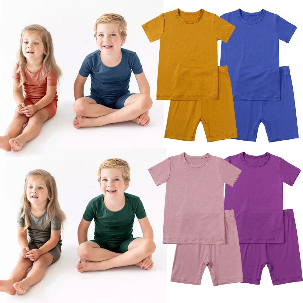 Kids Bamboo Fiber Clothes Set Short Sleeve Pajamas Top Shorts Loungewear Sleepwear