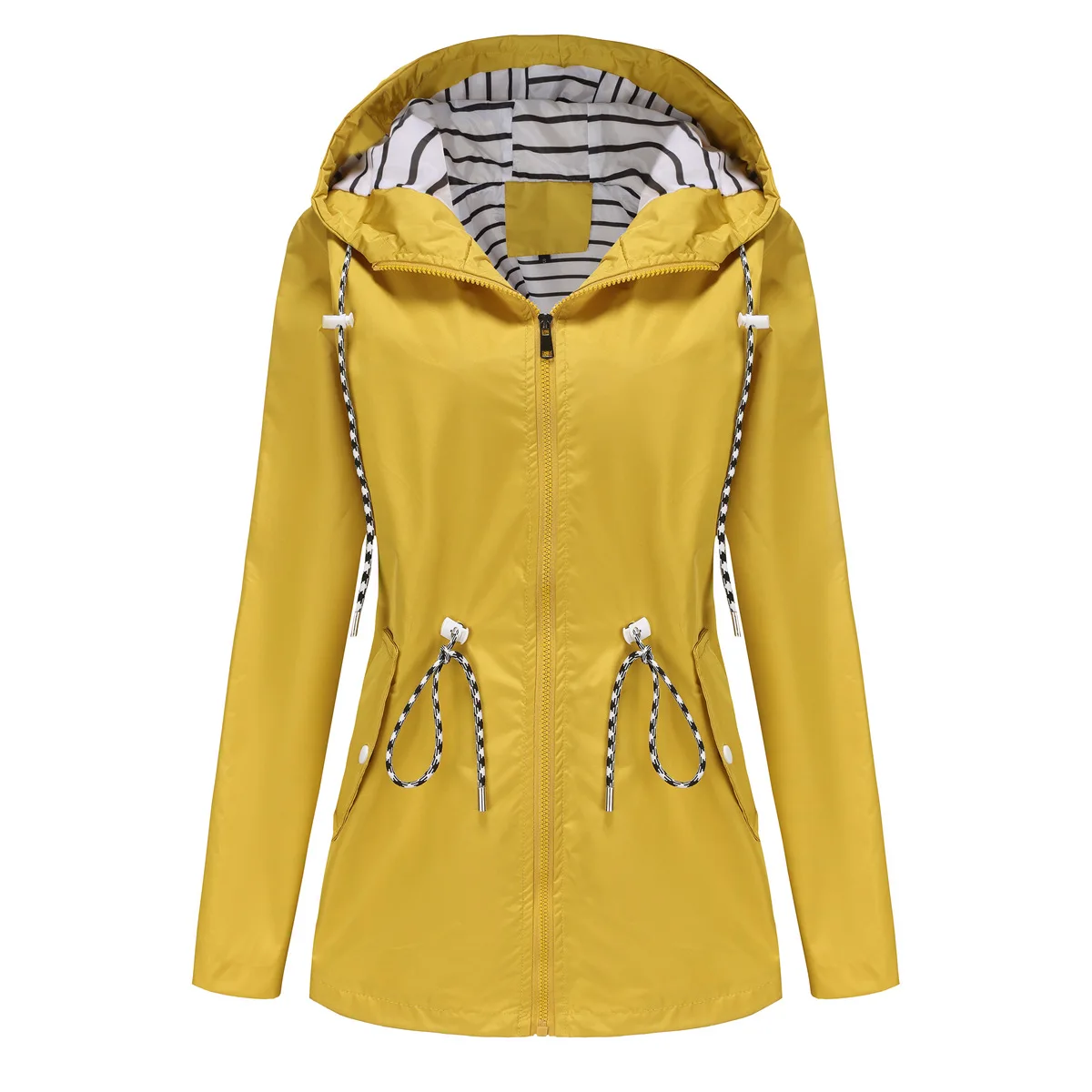 Image of New long-sleeved waterproof long windbreaker, women's hooded raincoat. S-3X
