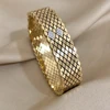 Stainless Steel Corssed Rhombus Grid Bracelet Bangle for Women Waterproof Rhinestones Cuff Bracelet Wristband Jewelry Gifts 2