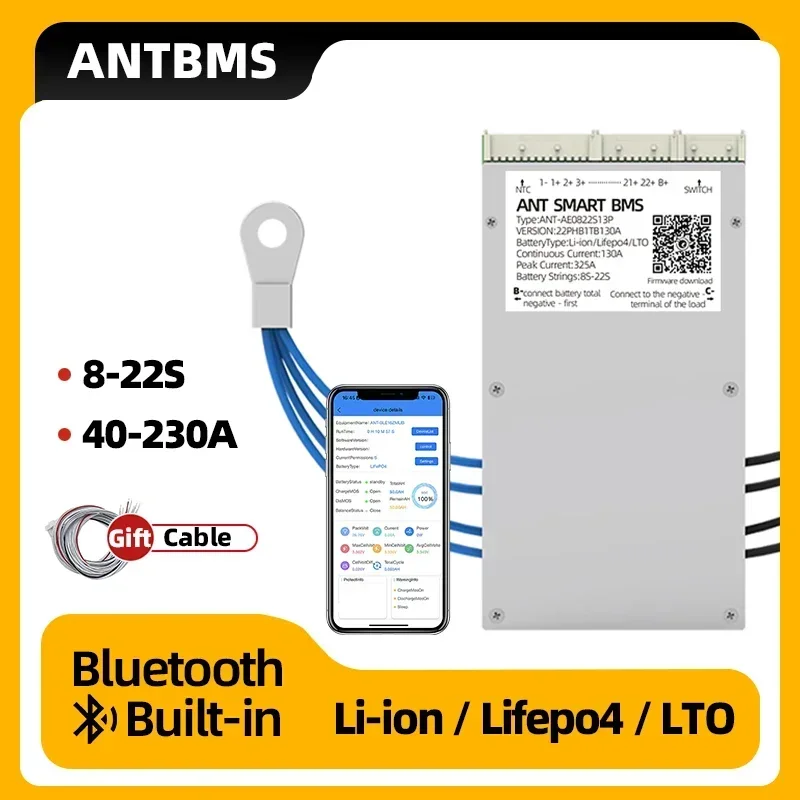 

Ant smart bms 8S 12S 13S 14S 15S 16S 17S 18S 19S 20S 21S 22S для литиевой батареи со встроенным Bluetooth 80A 170A 230A баланс