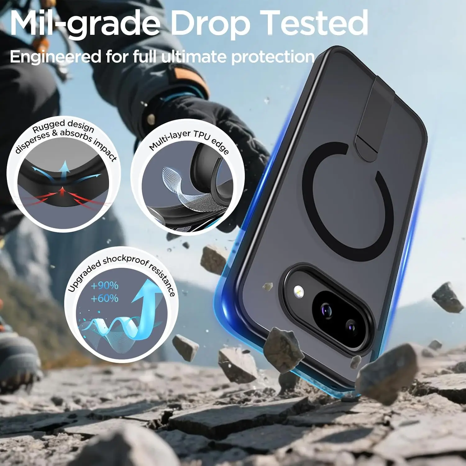 Matte Clear Magnetic Charging Shockproof Case with Invisible Kickstand